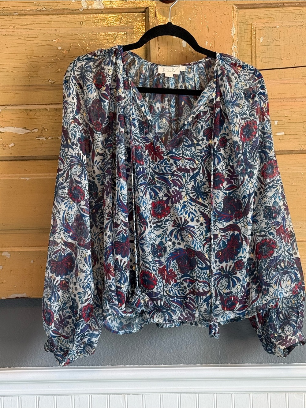 Anthropologie Floral Peasant Blouse - Navy, Red, Cream